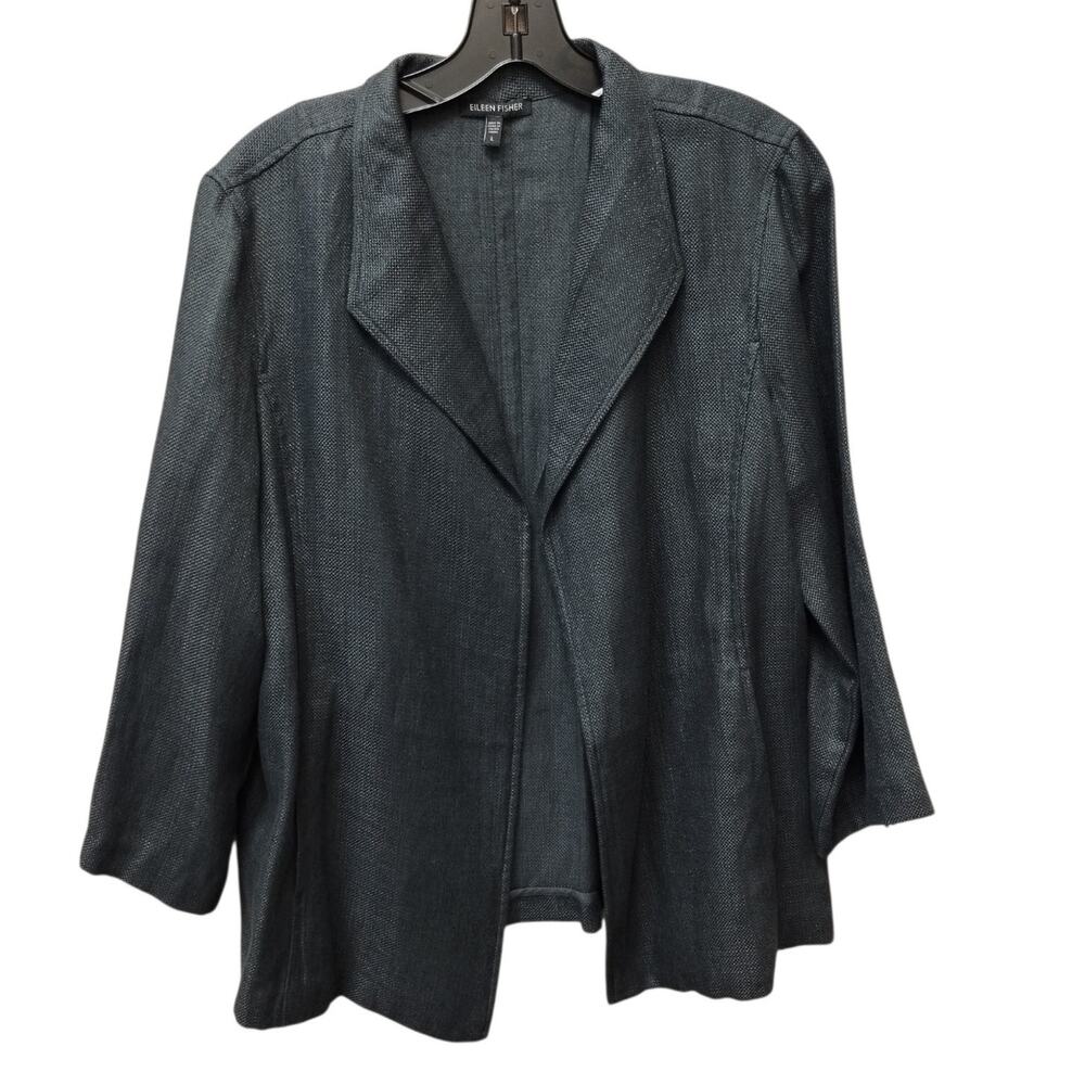 Eileen Fisher Womens Linen Blend Open Jacket Blazer Large Career Capsule Office